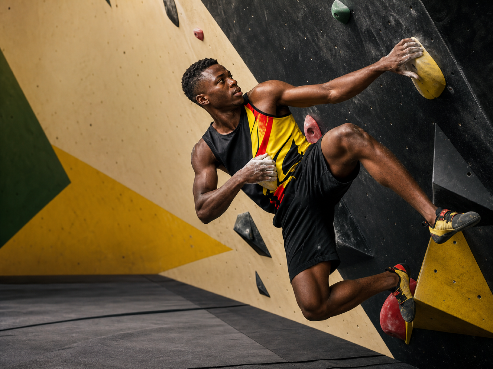 A Ugandan athlete bouldering
